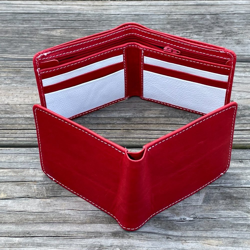 Cardholder Men  Wallet RedWhite Leather Handmade Lot of 2 - Picture 3 of 14